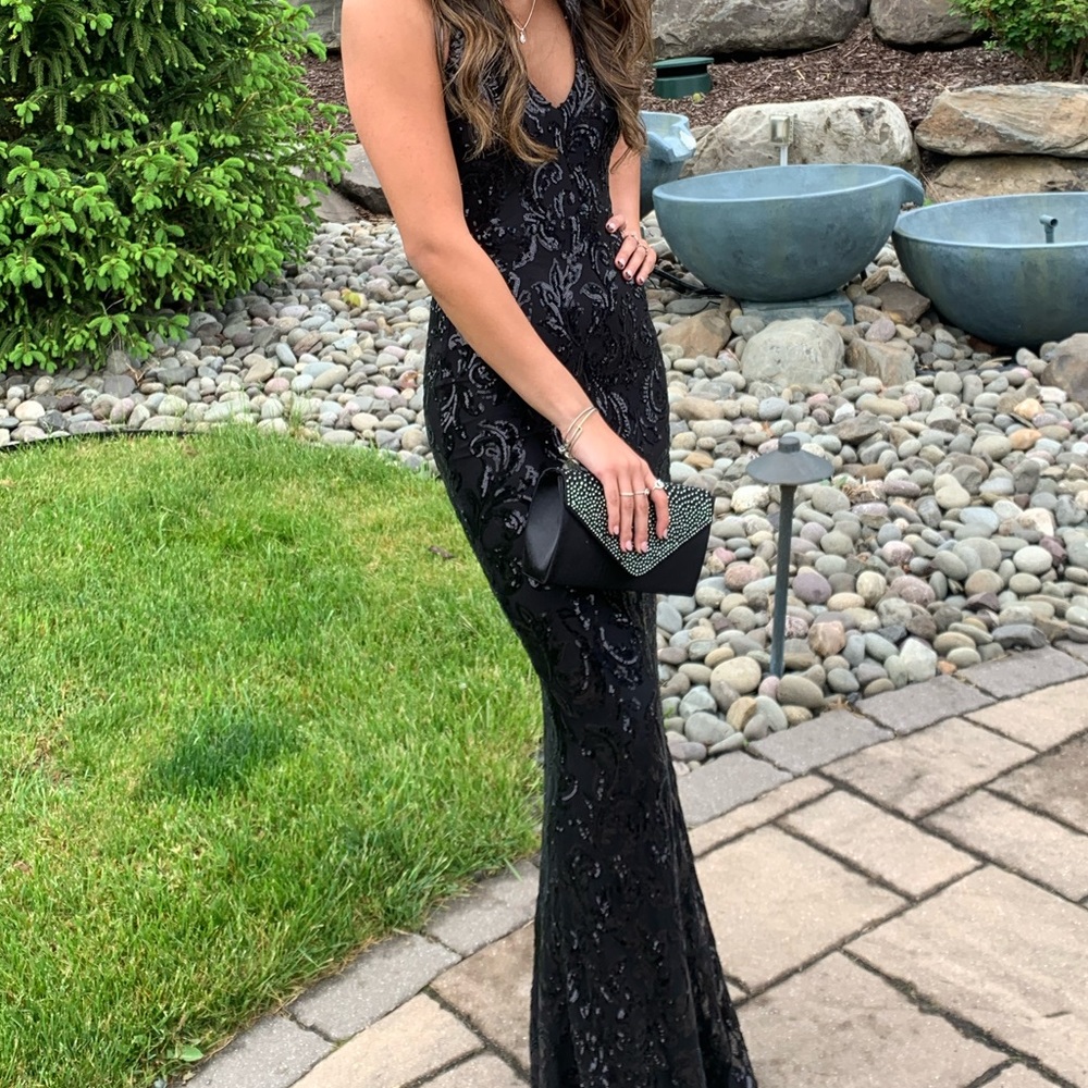Long black sequin prom dress